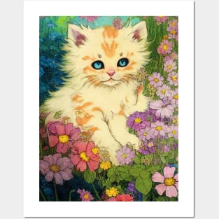 Kitten between flowers Posters and Art